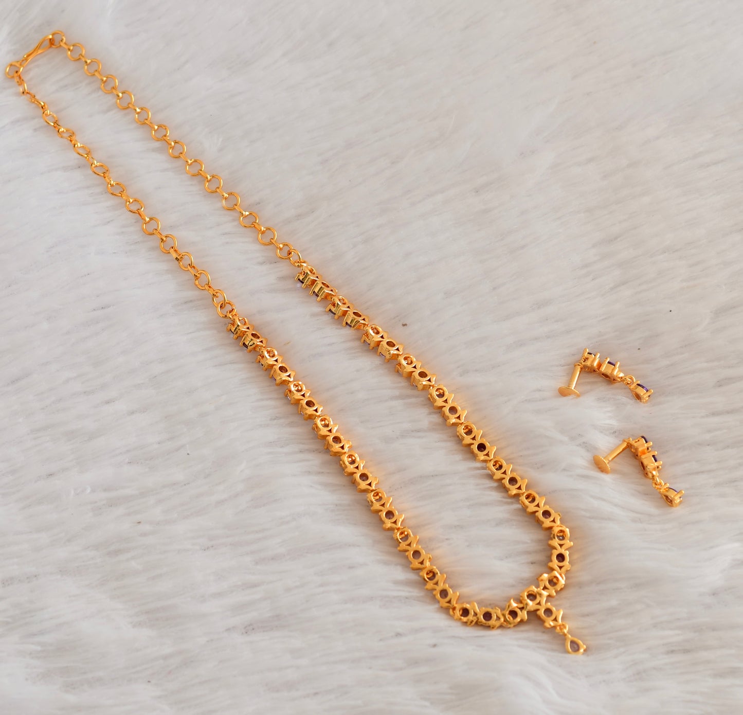 Gold tone AD purple necklace set dj-53304