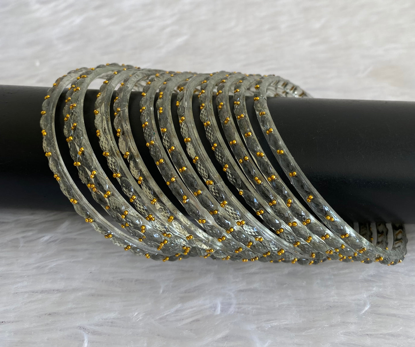 Set of 12 grey glass bangles(2.6) dj-52856