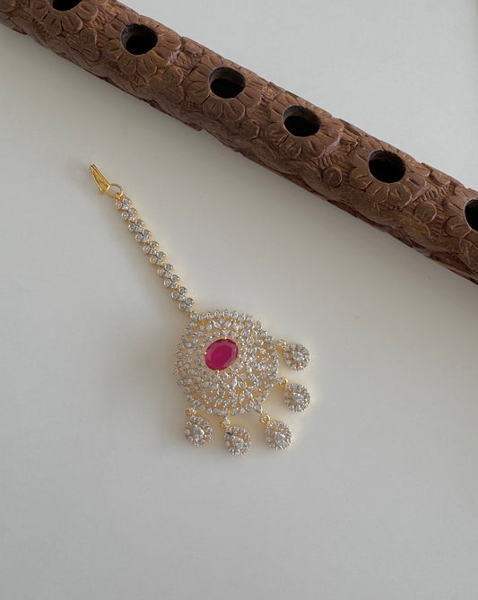 Two tone cz-ruby thilak stone tikka dj-51368