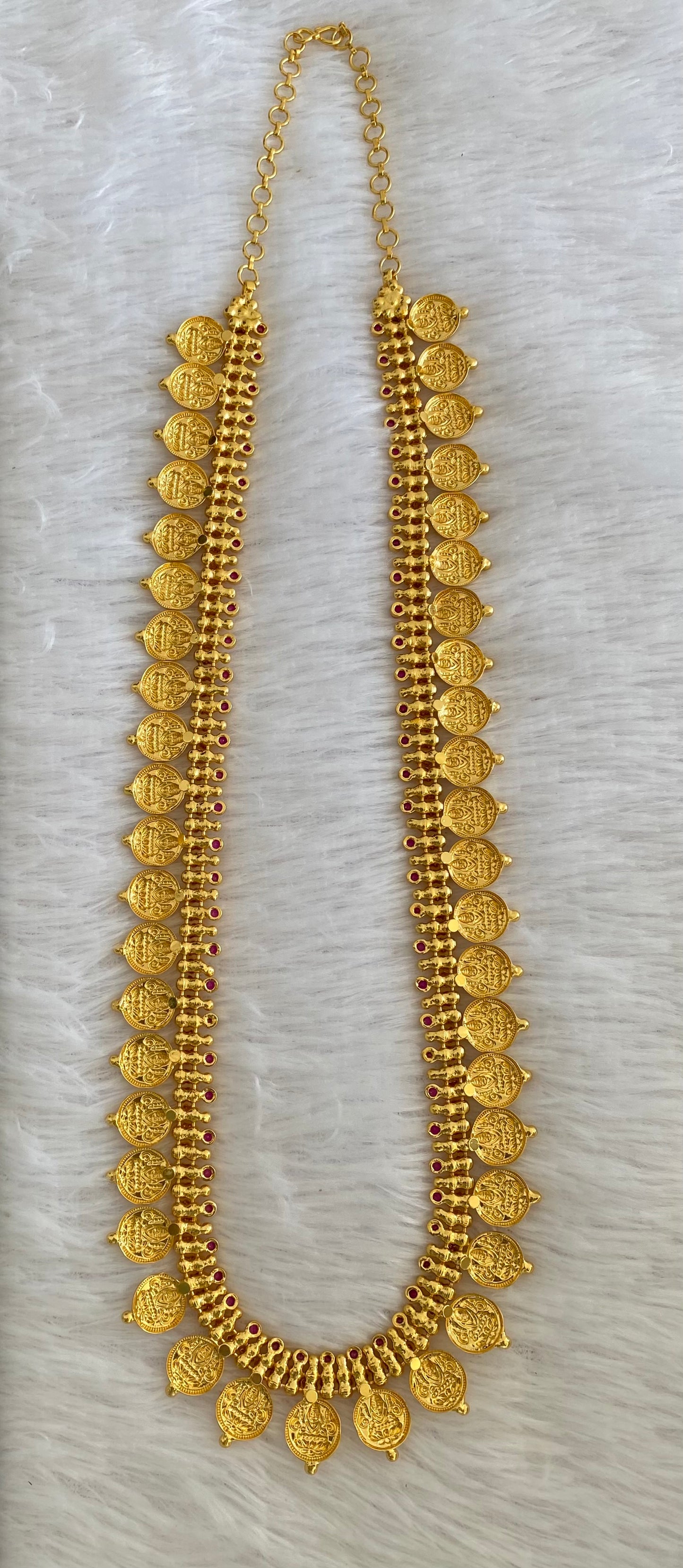 Gold tone pink stone lakshmi coin haar dj-53173