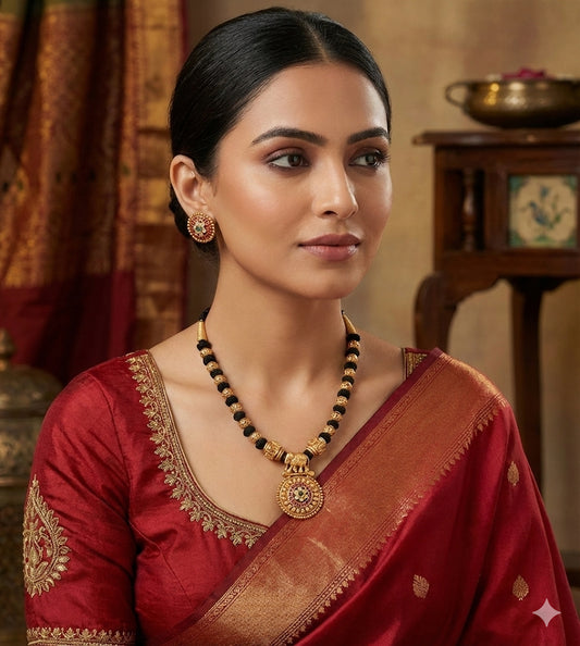 Matte finish kemp-green black thread elephant necklace set dj-52408