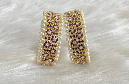 Gold tone precious kemp-white pearl screw bangles(2.6) dj-54678