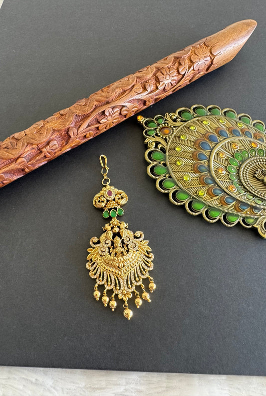 Antique gold tone lakshmi peacock tikka dj-52056