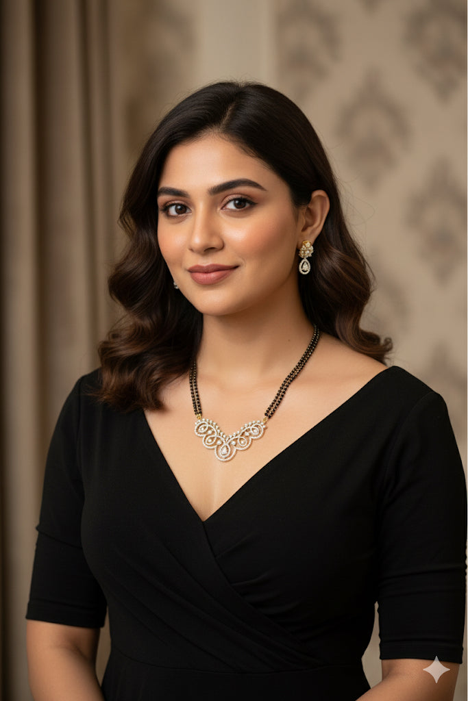 Two tone cz white stone 18 inches mangalsutra set dj-52065
