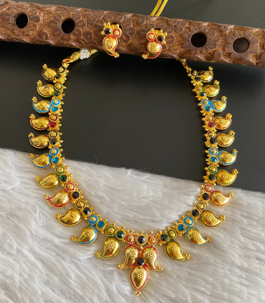 Antique gold tone multi color mango necklace set dj-52925