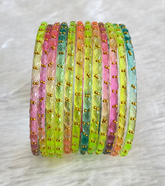 Set of 12 multi color glass bangles(2.10) dj-52796