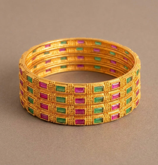 Matte Finish Ruby-emerald Set of 4 Bangles(2.8)-dj13003