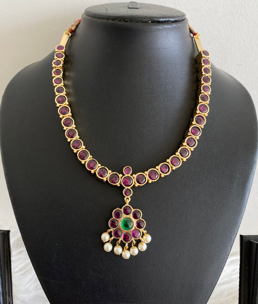Gold tone precious kemp-green-white pearl reversible necklace dj-53933