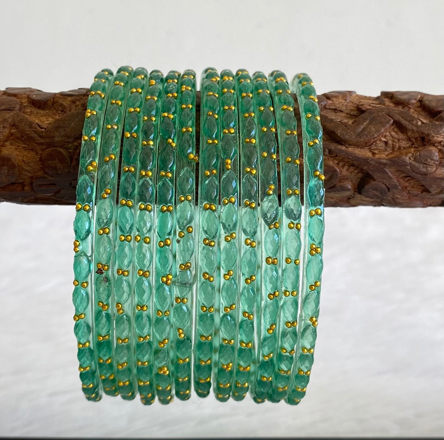 Set of 12 sea green glass bangles(2.4) dj-52776