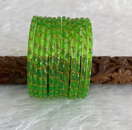 Set of 12 pista green glass bangles(2.4) dj-52829