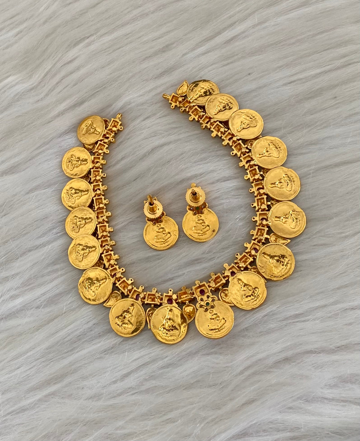 Matte finish mango lakshmi coin necklace set dj-54765