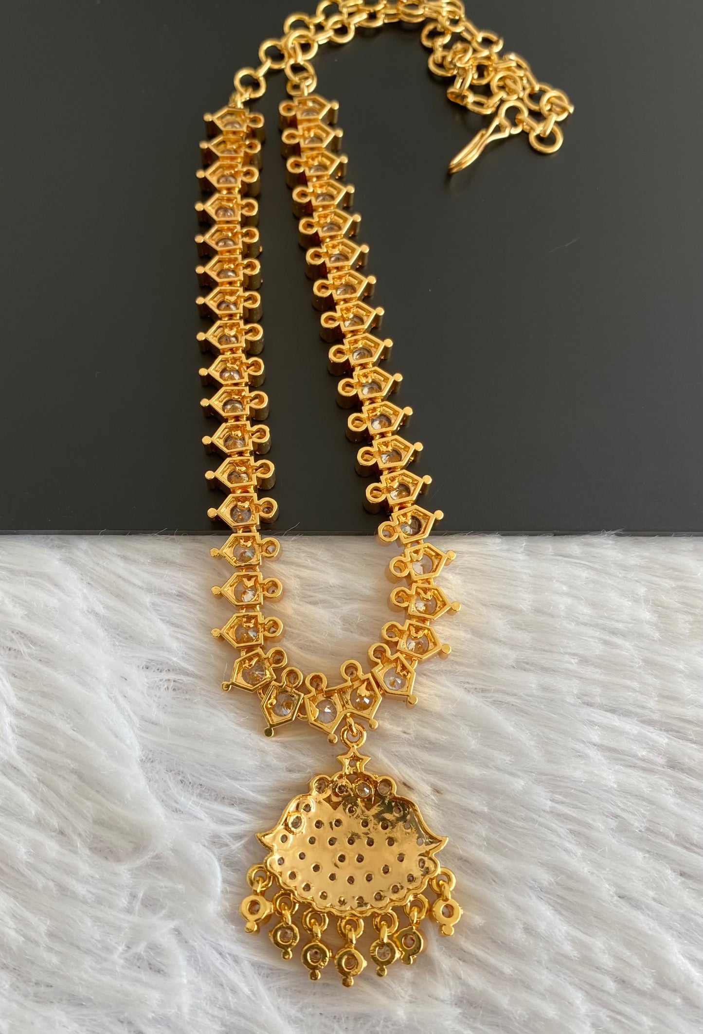 Gold tone AD white stone south indian necklace dj-52913