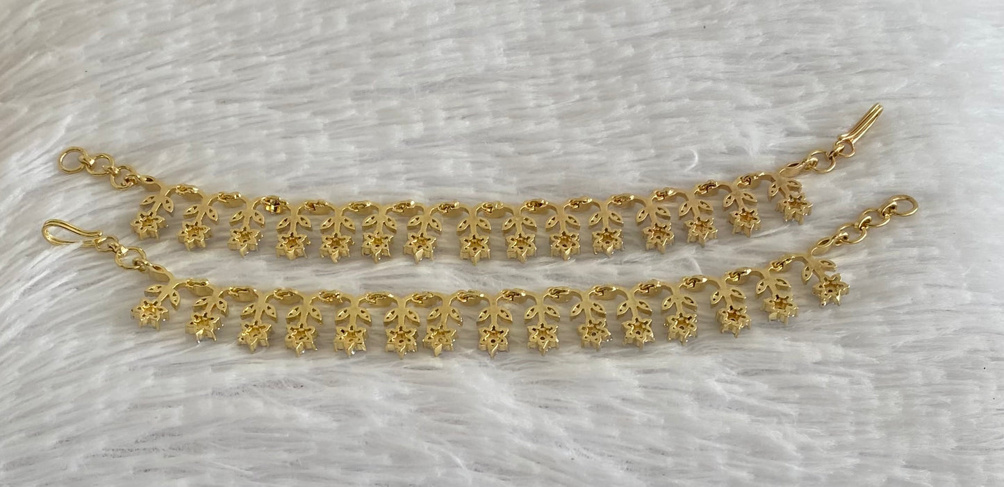 Two tone cz white stone flower ear side chain dj-54064