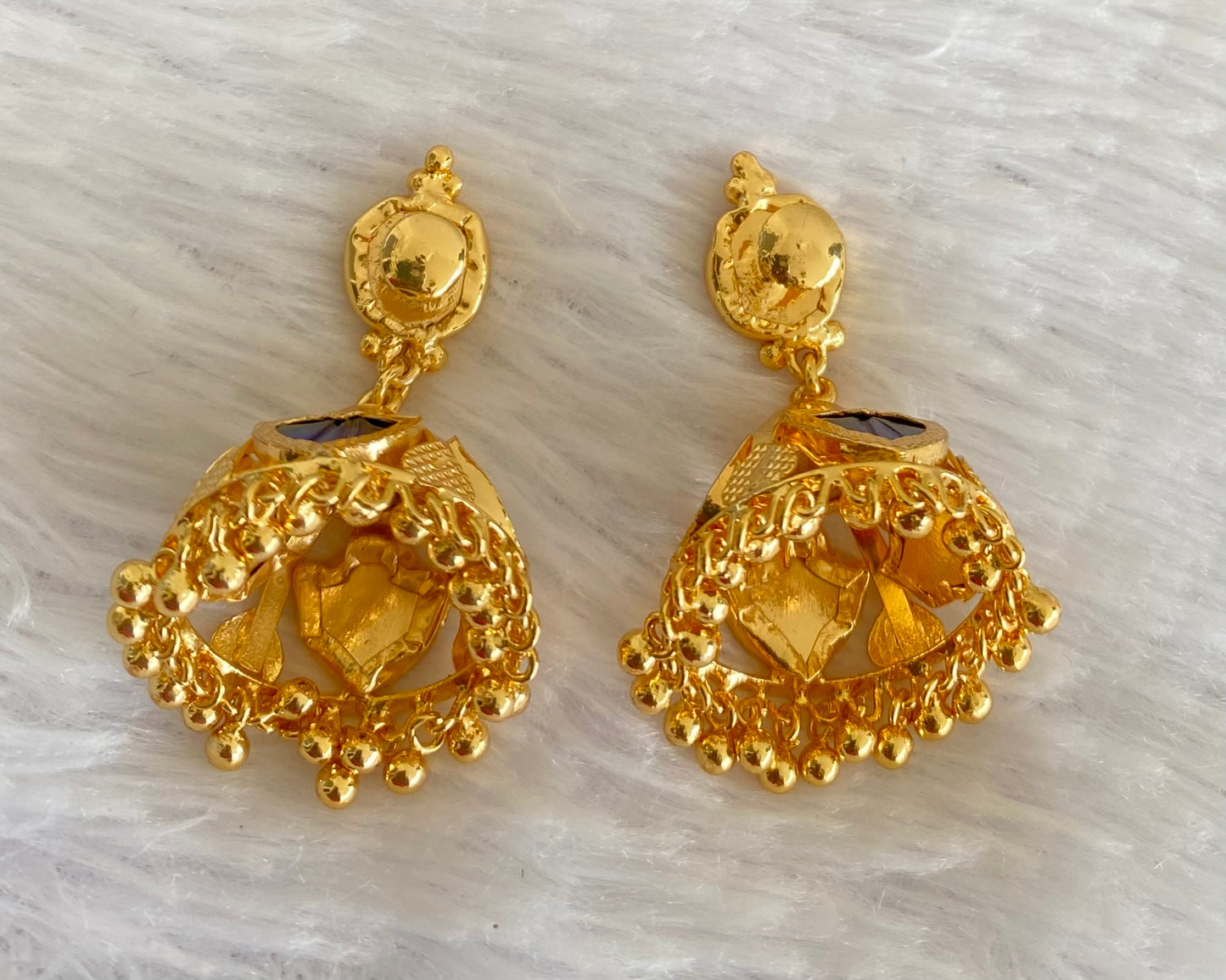 Gold tone kerala style blue 4 petals of palakka jhumkka dj-53130