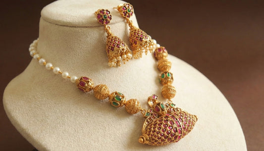 Matte finish real Kemp-green pearl peacock necklace set DJ28069