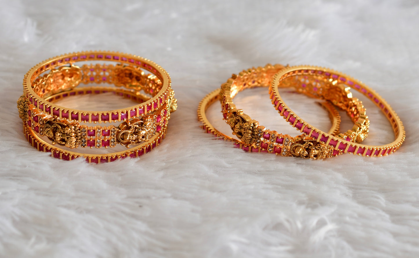 Antique gold tone cz white-ruby set of 6 lakshmi bangles(2.4) dj-51956