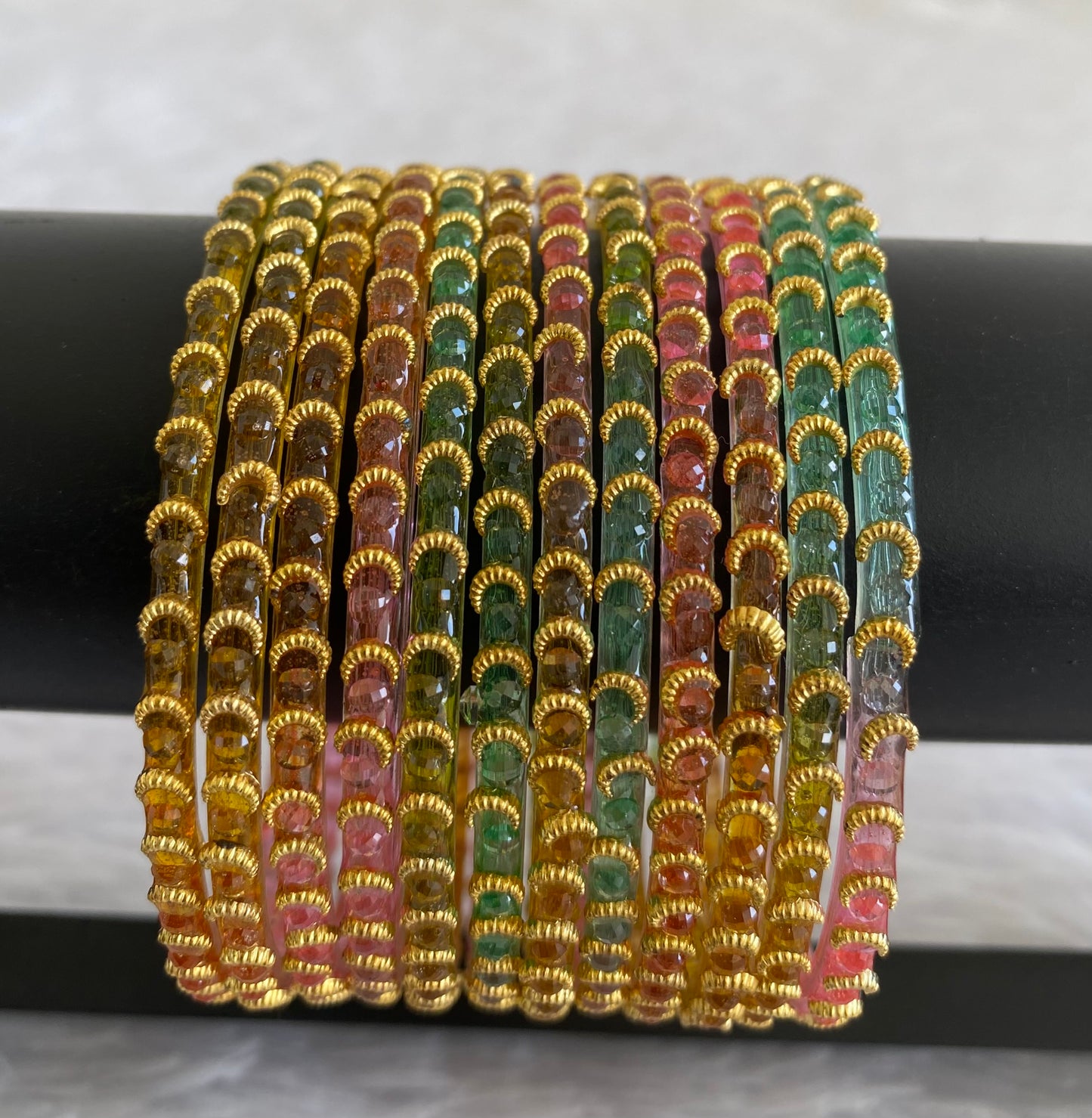 Set of 12 multi color glass bangles(2.6) dj-52881