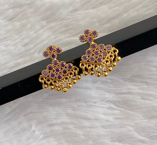 Gold tone purple stone pathakkam earrings dj-44897