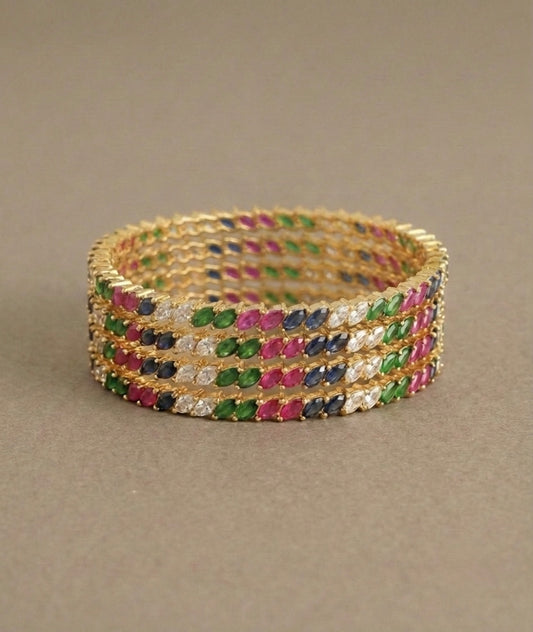 Gold tone set of 4 multi color bangles(2.6) dj07012