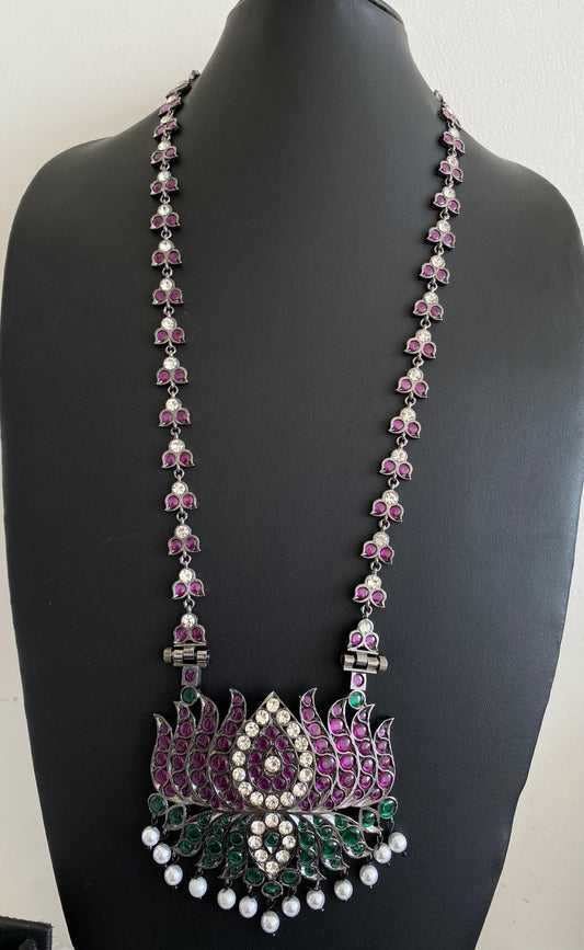 Black finish AD precious kemp-green-white pearl lotus haar Dj-53397