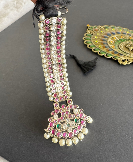 Black finish precious kemp-green-white pearl peacock tikka dj-52008