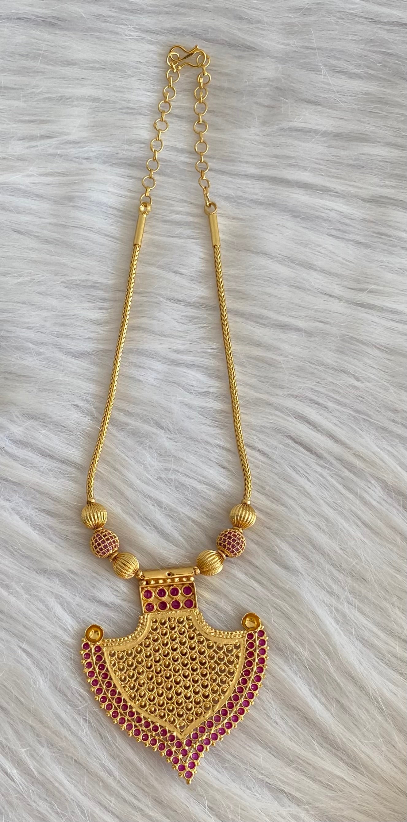 Gold tone ruby stone lakshmi kerala style kodi necklace dj-54145