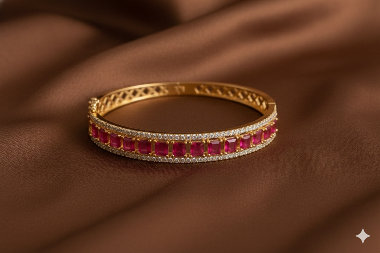 Gold tone cz Ruby square stone Bracelet-dj17526