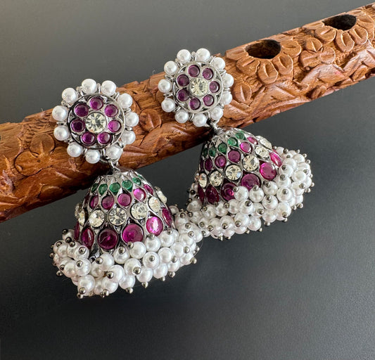 Black finish precious kemp-white stone pearl big jhumkka dj-51256