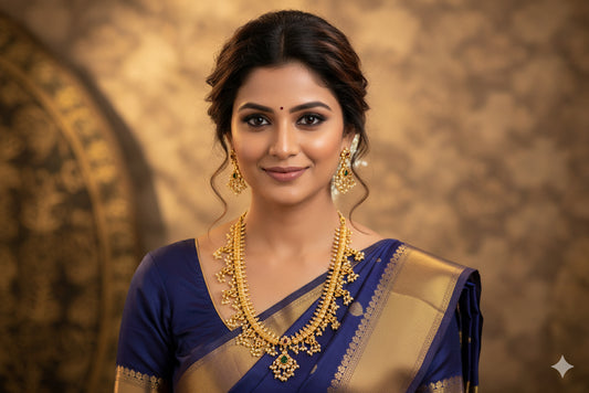 Matte finish ruby-green pearl gutta pusalu haar set dj-52384