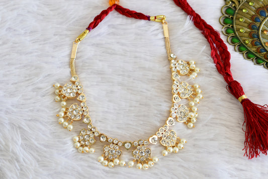 Gold tone AD white floral necklace dj-52516