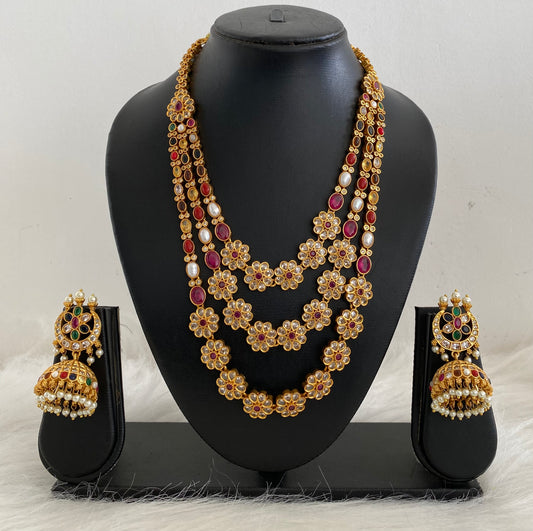 Matt Finish Multilayer Navarathna Short Haar Set dj-31637