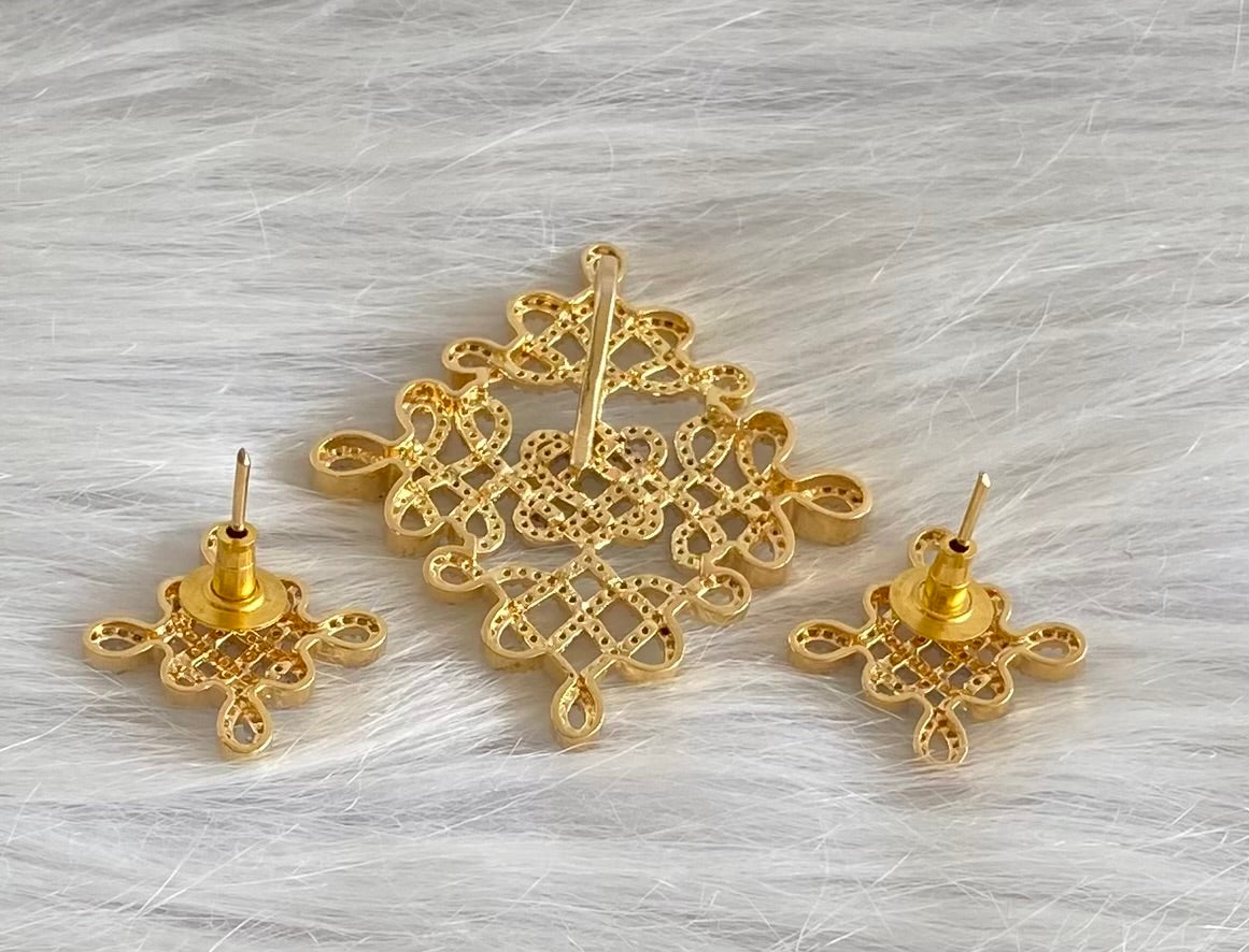 Two tone cz white rangoli pendant set dj-54138