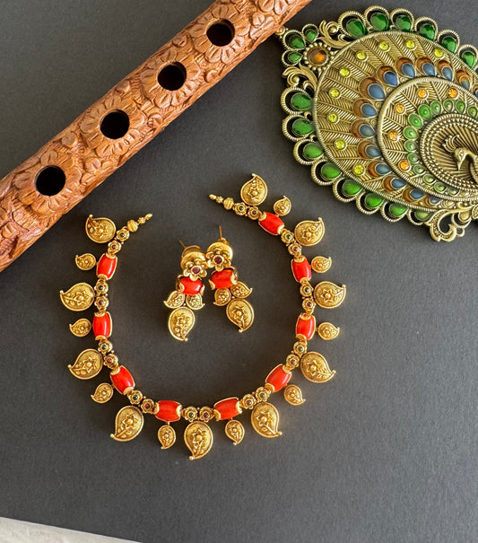 Matte finish coral beaded mango necklace set dj-52080