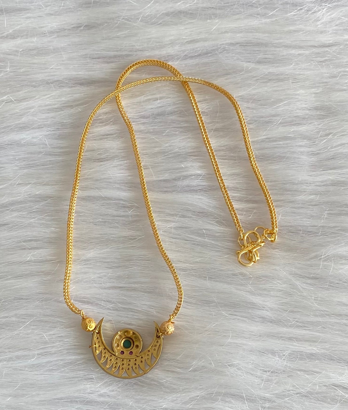 Gold tone 18 inches chain with white-pink-green moon pendant dj-54203