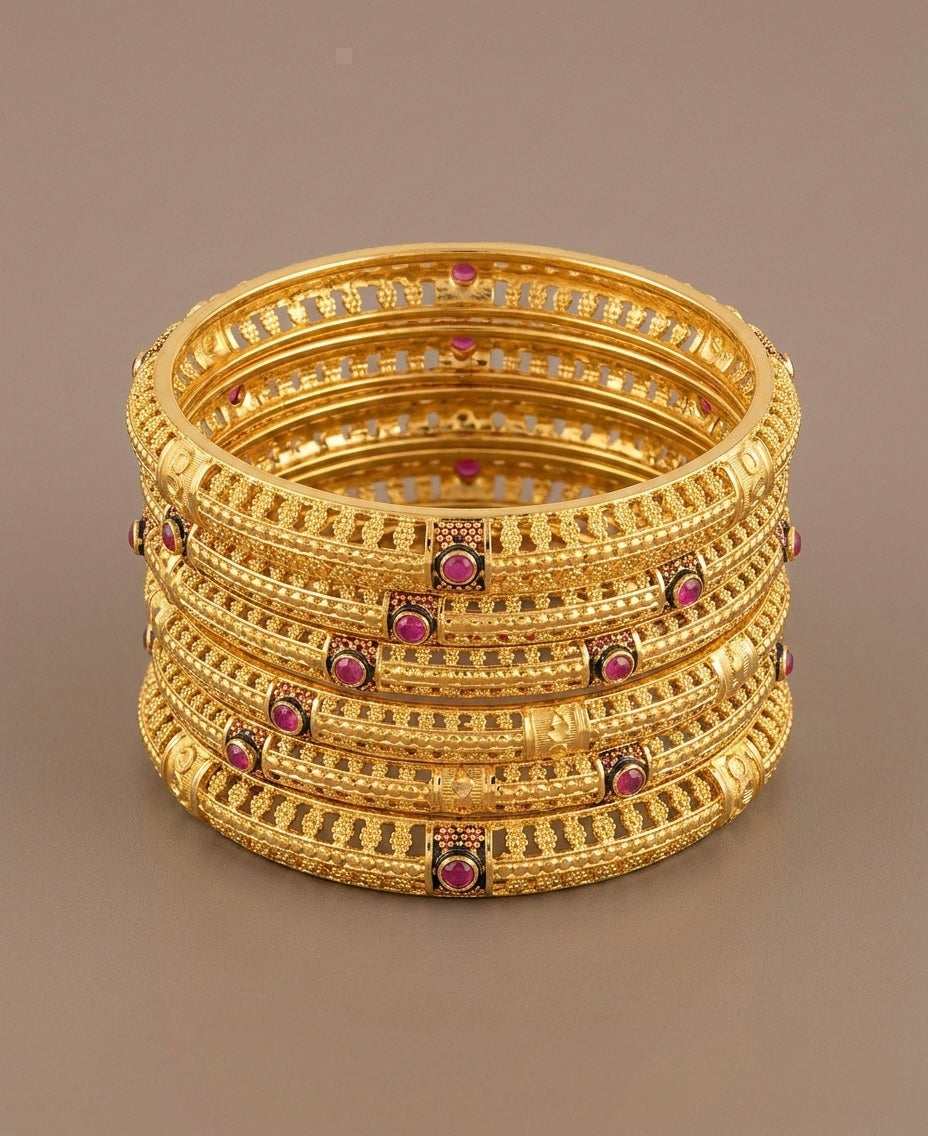 Gold Tone Set Of 6 Ruby Bangles (2.4) dj-08359