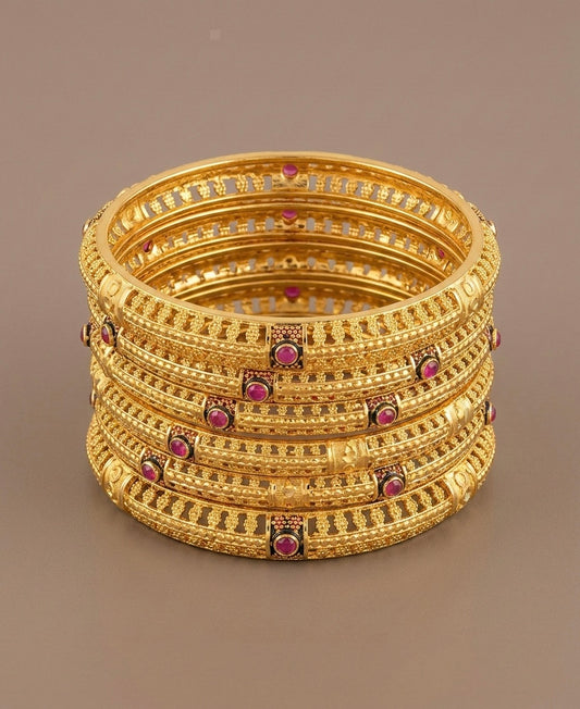 Gold tone set Of 6 ruby bangles(2.8) dj-08361