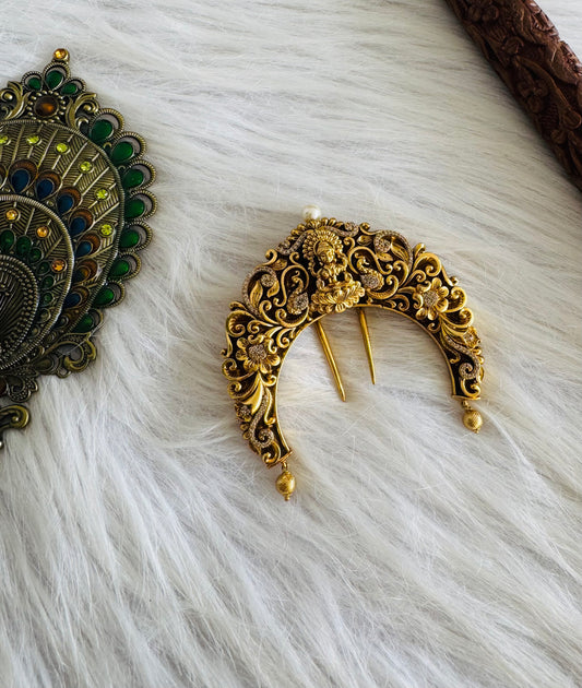 Antique gold tone white cz peacock Lakshmi hair jewel dj-51343