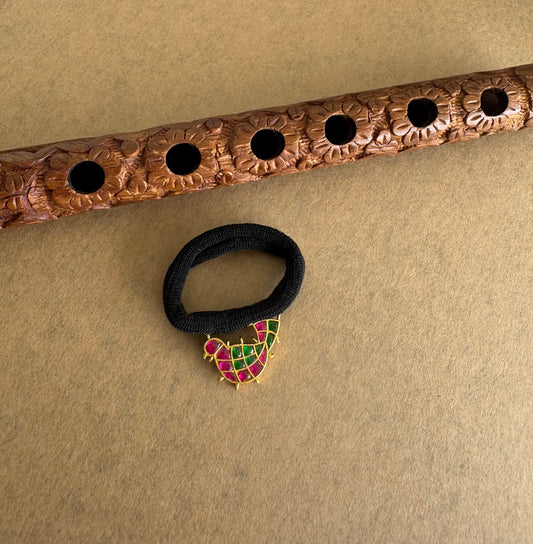 Matte finish pink-green kundan jadau bird hair band dj-51524