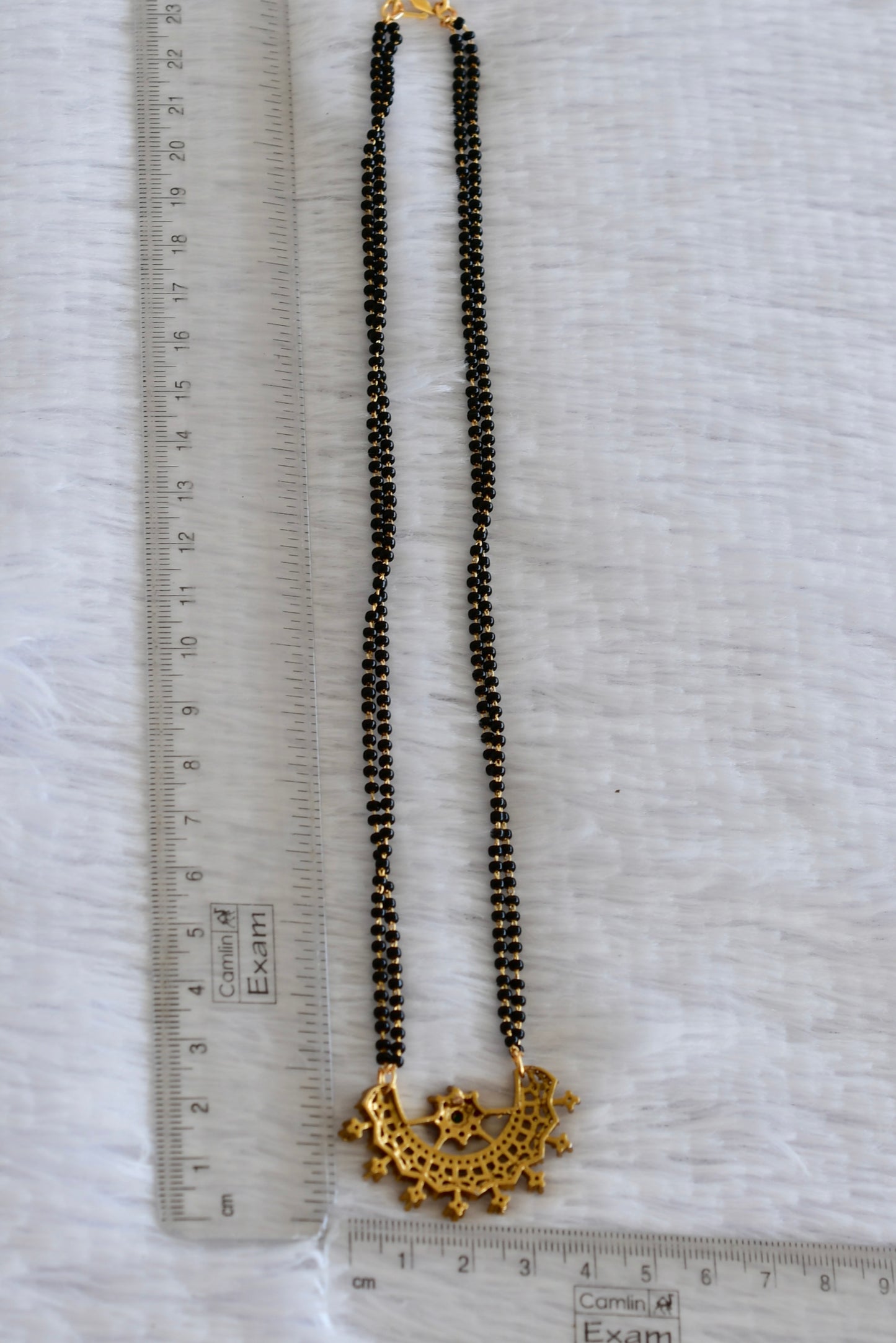 Antique gold tone cz pink-green 18 inches moon mangalsutra set dj-52345