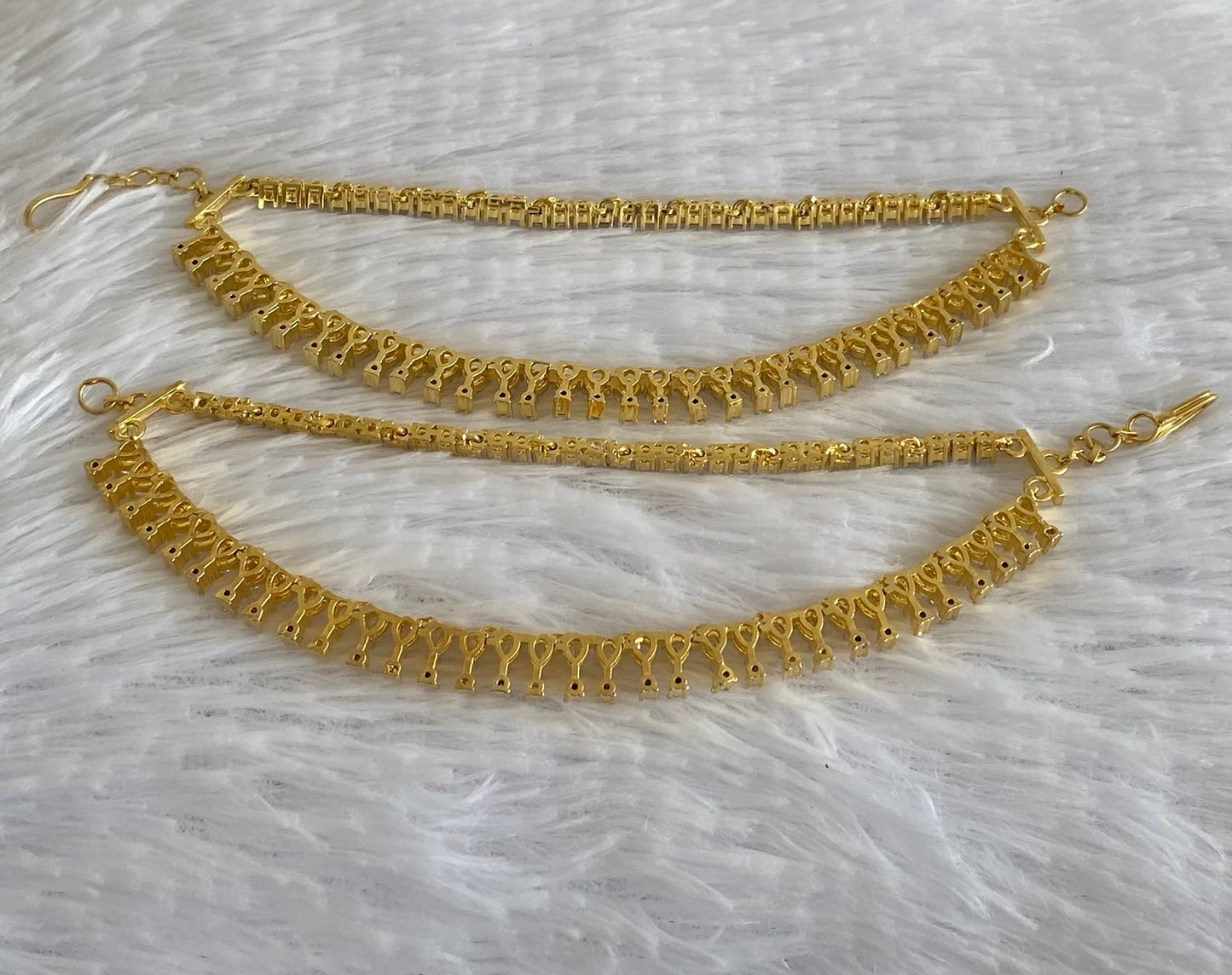 Two tone cz white stone double layer ear side chain dj-54069