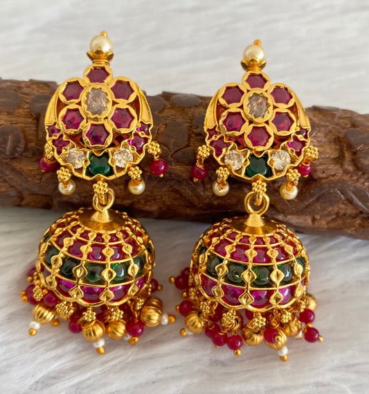 Matte finish cz real kemp-green flower jhumkka dj-52869