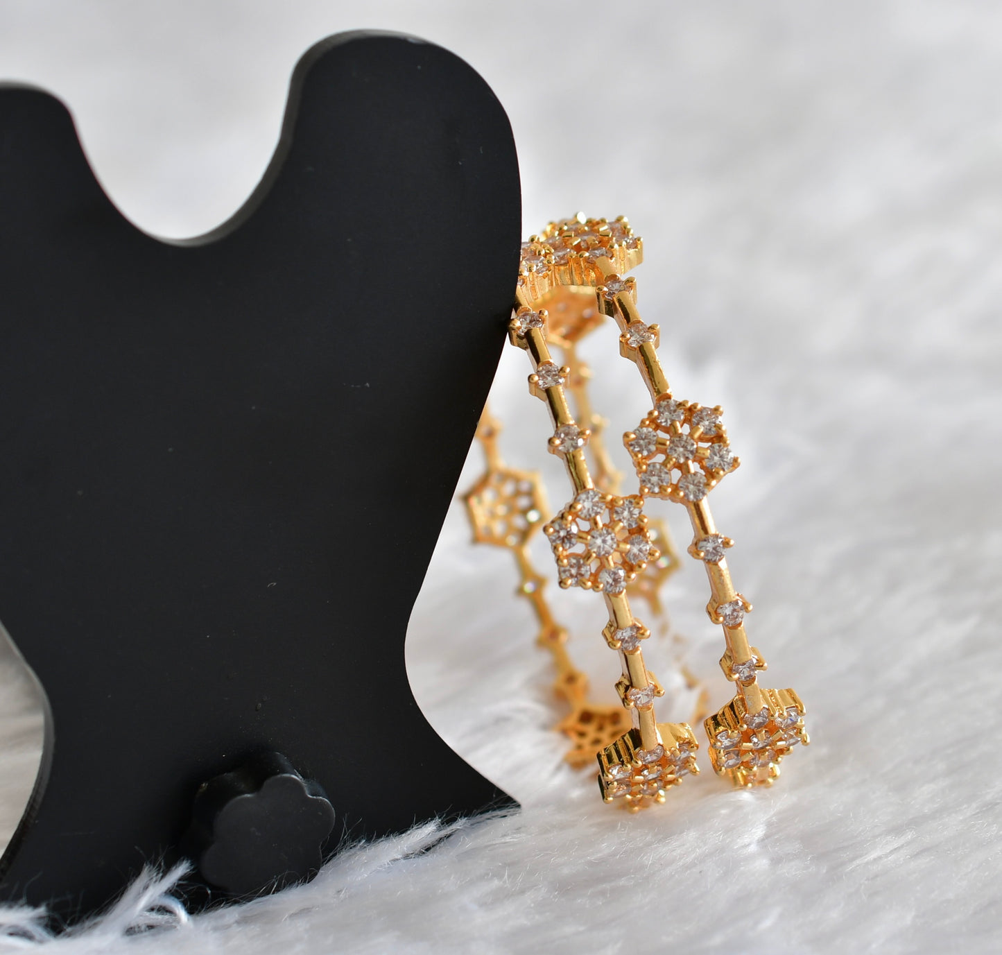 Gold tone cz white flower bangles(2.4) dj-51794