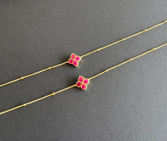 Gold tone pink flower kundan jadau anklets dj-51411