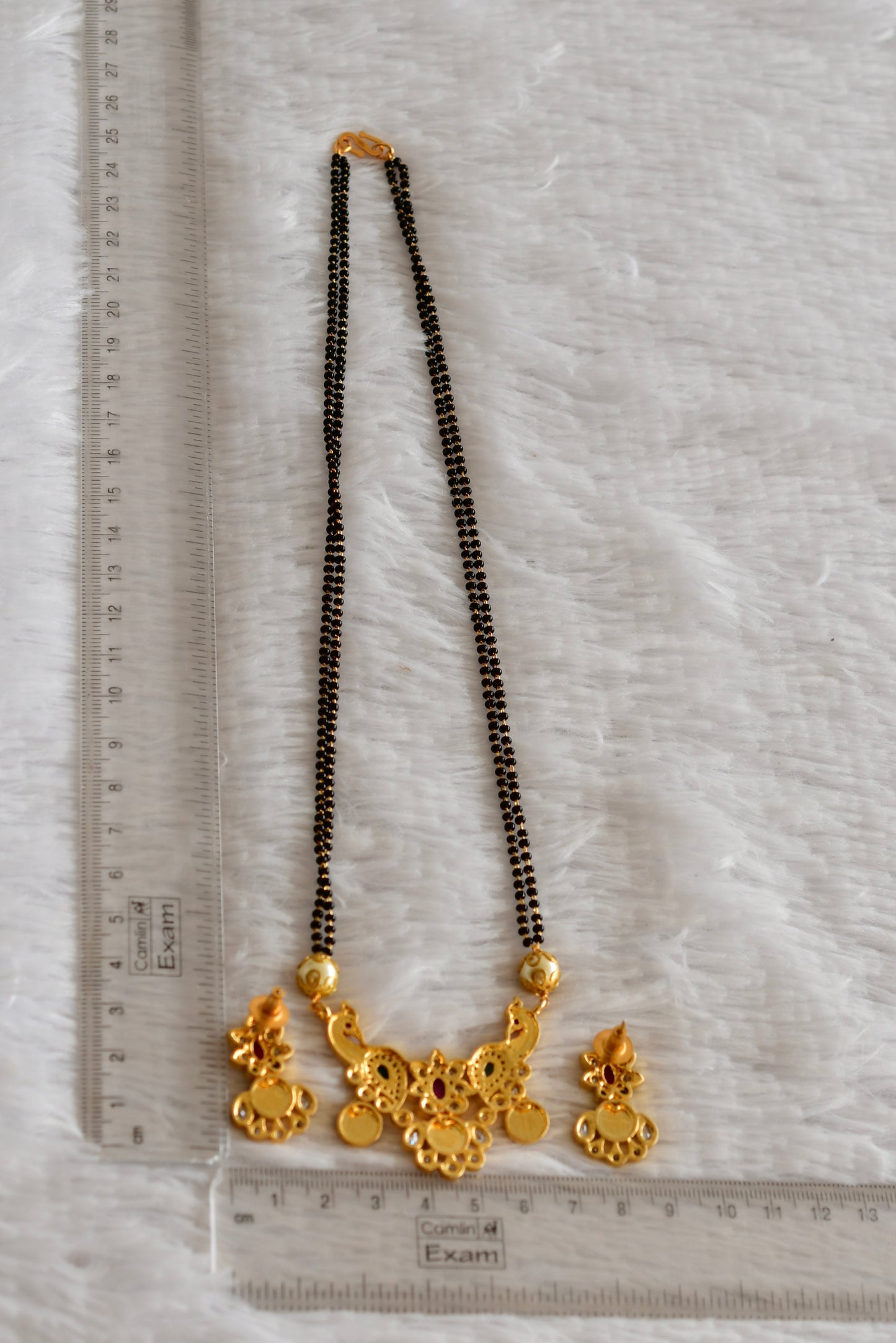 Gold tone kemp-green-white peacock-ram parivar mangalsutra set dj-51986