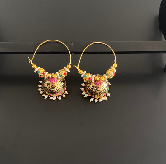 Antique gold tone ruby-emerald hoop Jhumkka dj-37597