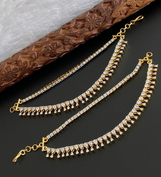Two tone cz white stone double layer ear side chain dj-54069