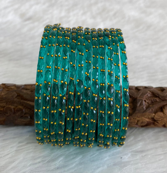 Set of 12 peacock green glass bangles(2.4) dj-52815
