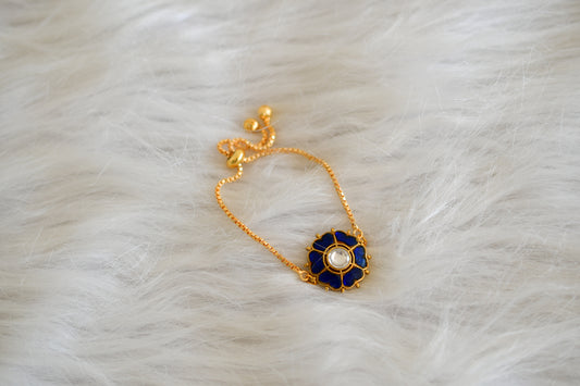 Gold tone blue kundan jadau flower bracelet dj-52662