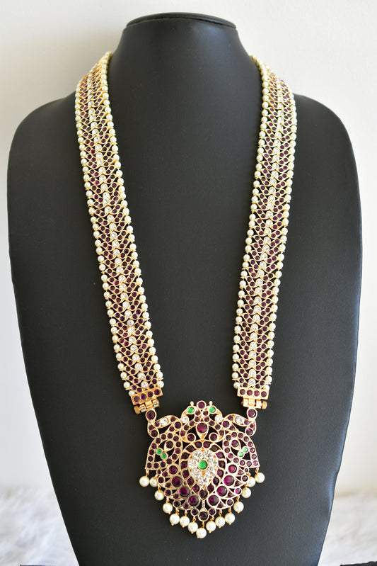 Gold tone precious kemp-green white pearl peacock haar Dj-52527