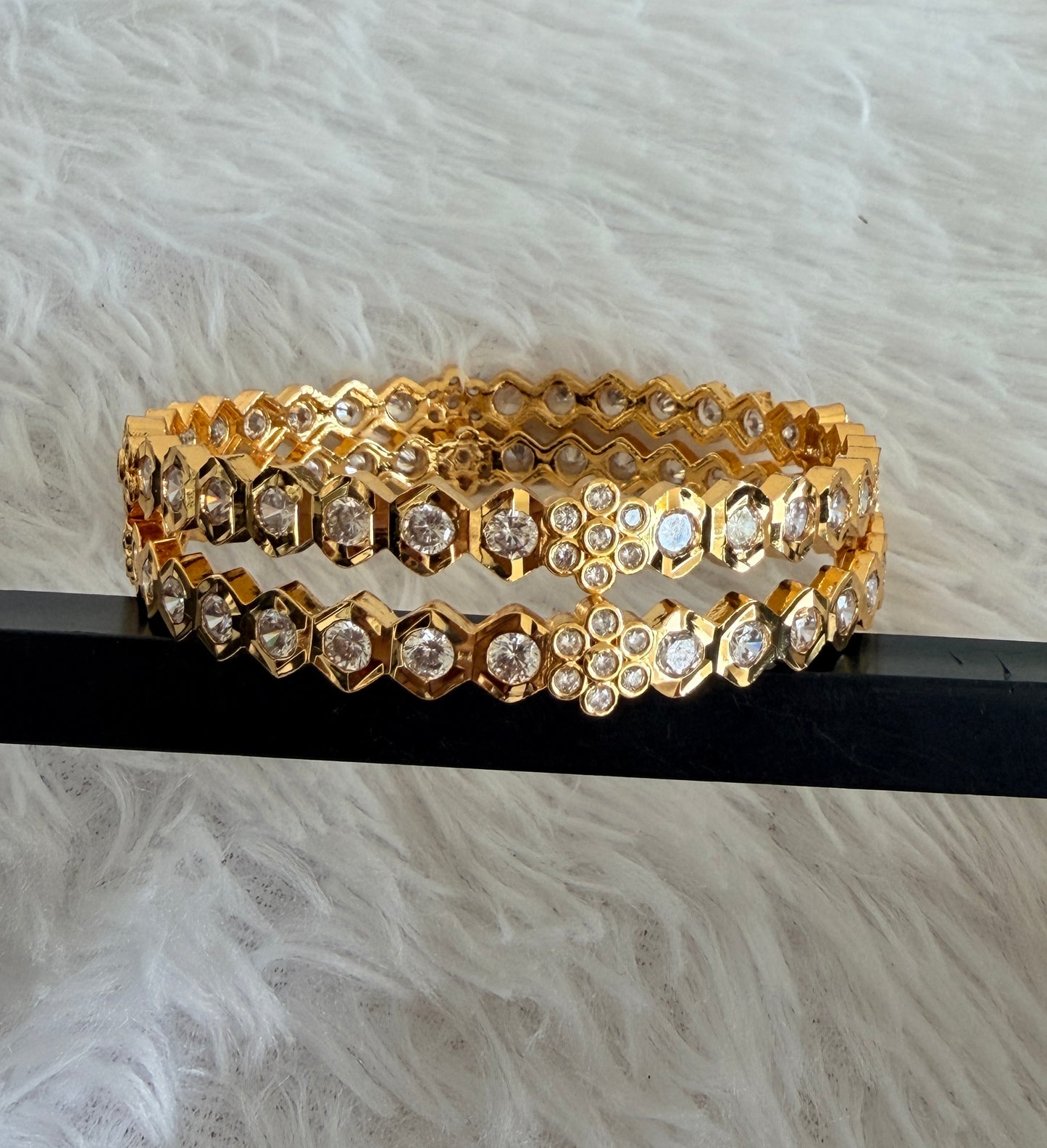 Gold tone AD white bangles(2.4) Dj-53296